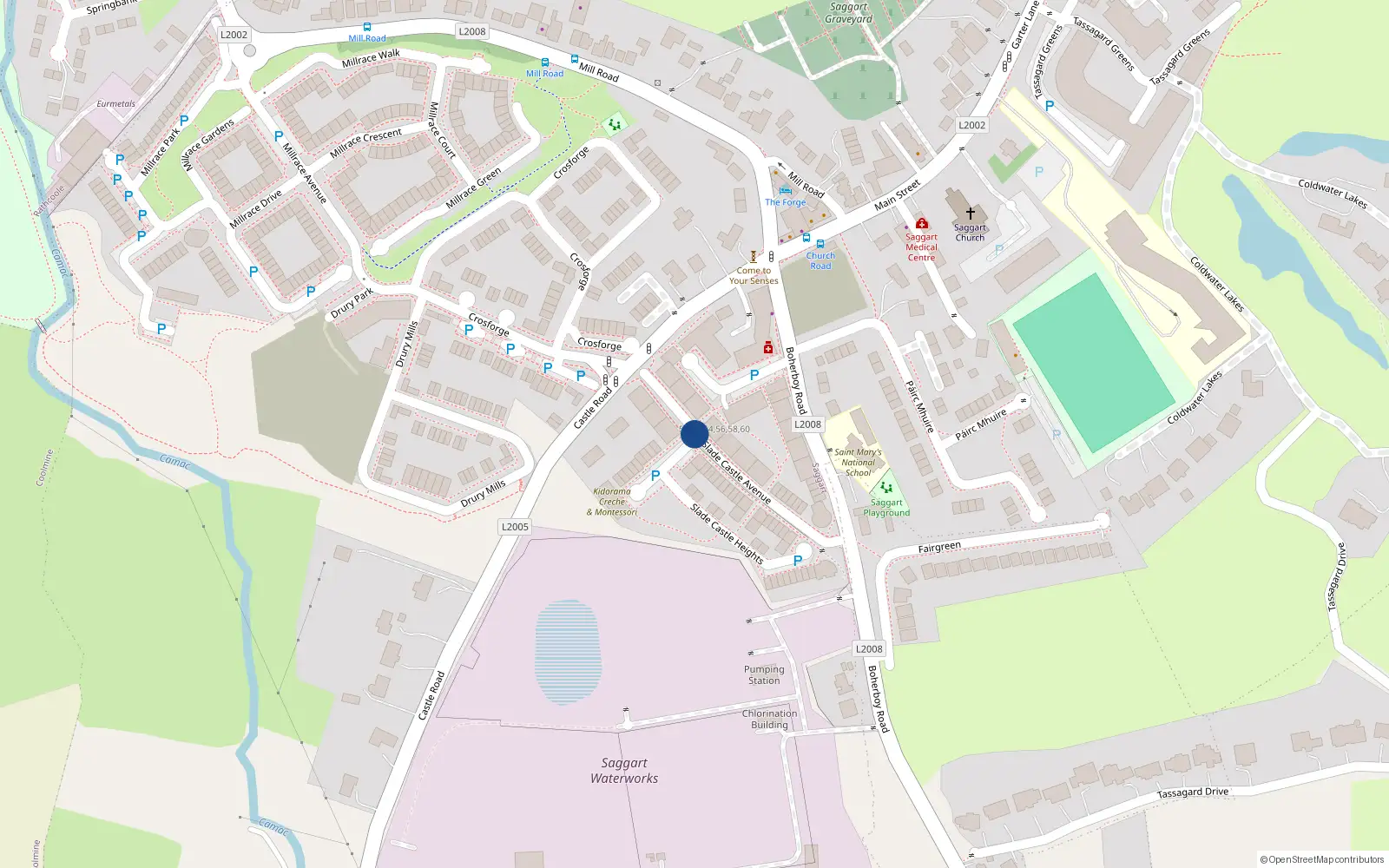Overhead map showing the location of 29 Slade Castle Avenue, Saggart
