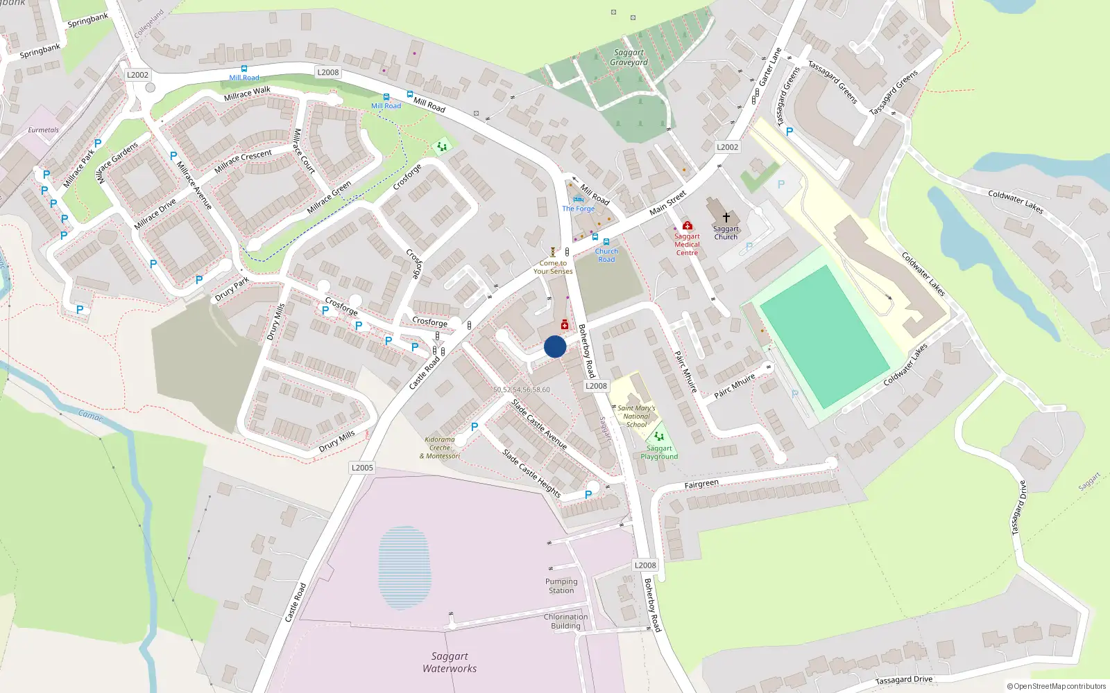 Overhead map showing the location of 29 Slade Castle Court, Saggart