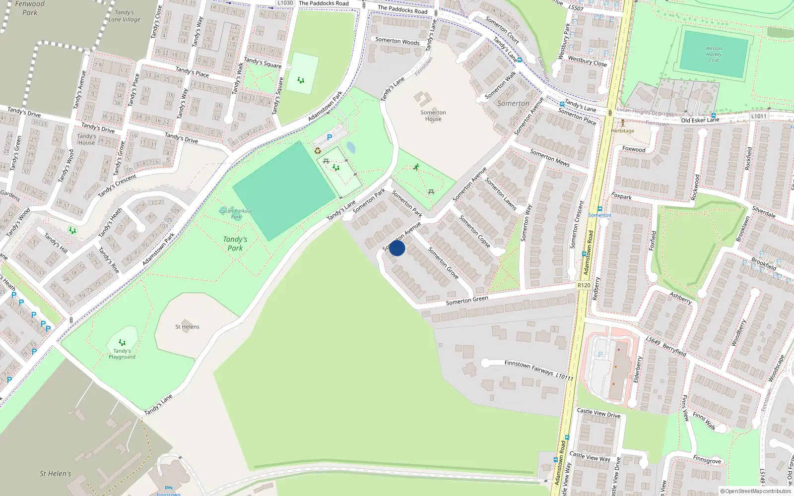 Overhead map showing the location of 29 Somerton Avenue, Lucan