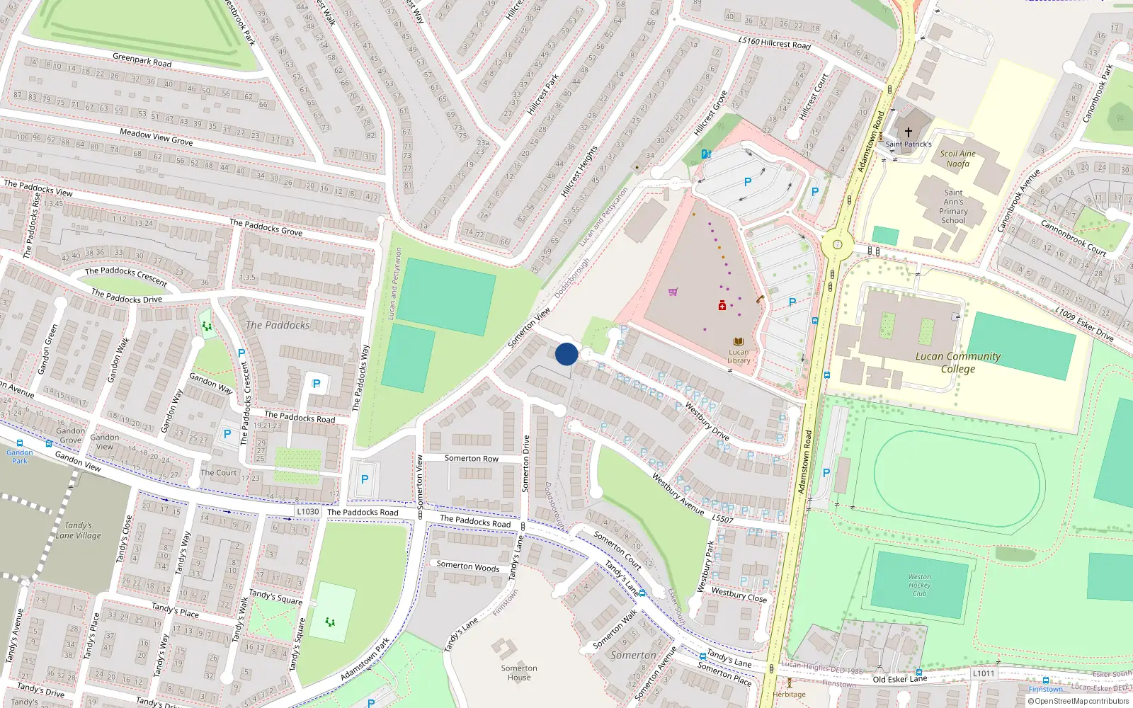 Overhead map showing the location of 29 Somerton View, Lucan