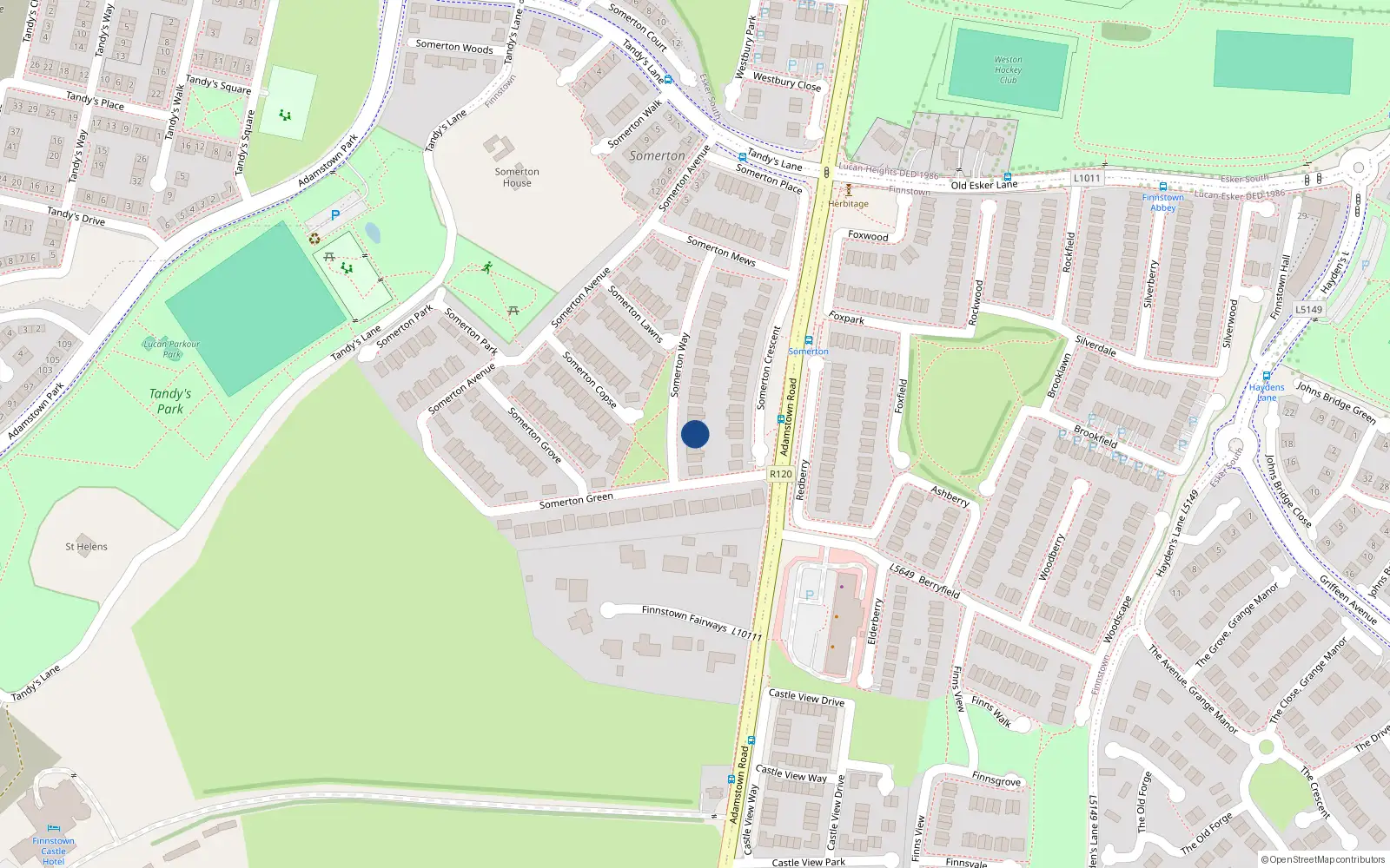 Overhead map showing the location of 29 Somerton Way, Finnstown