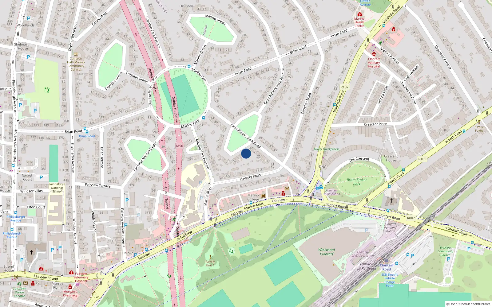 Overhead map showing the location of 29 St Aidans Park, Marino, Dublin 3