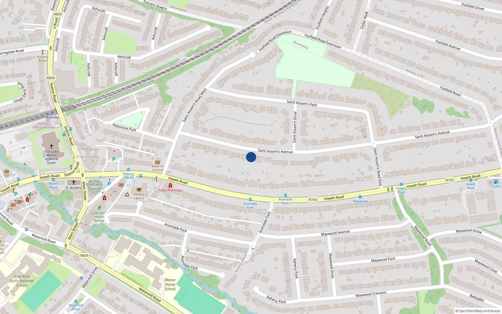 Overhead map showing the location of 29 St Assams Avenue, Raheny, Dublin 5