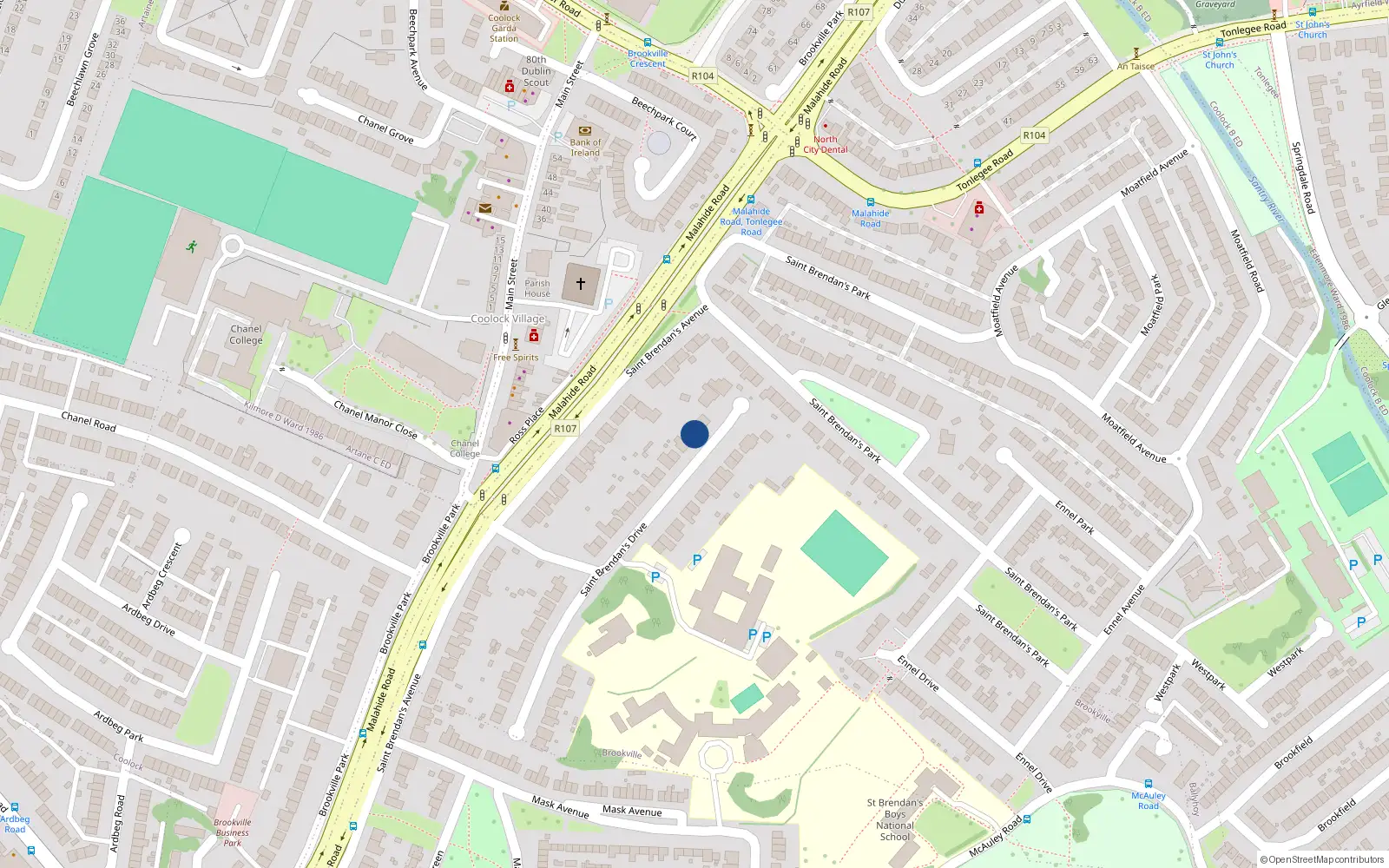 Overhead map showing the location of 29 St Brendans Drive, Coolock, Dublin 5