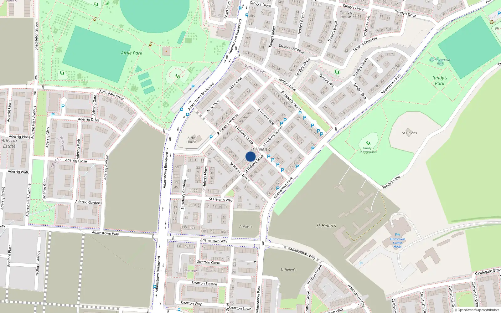 Overhead map showing the location of 29 St. Helen's Drive, St. Helen's, Adamstown