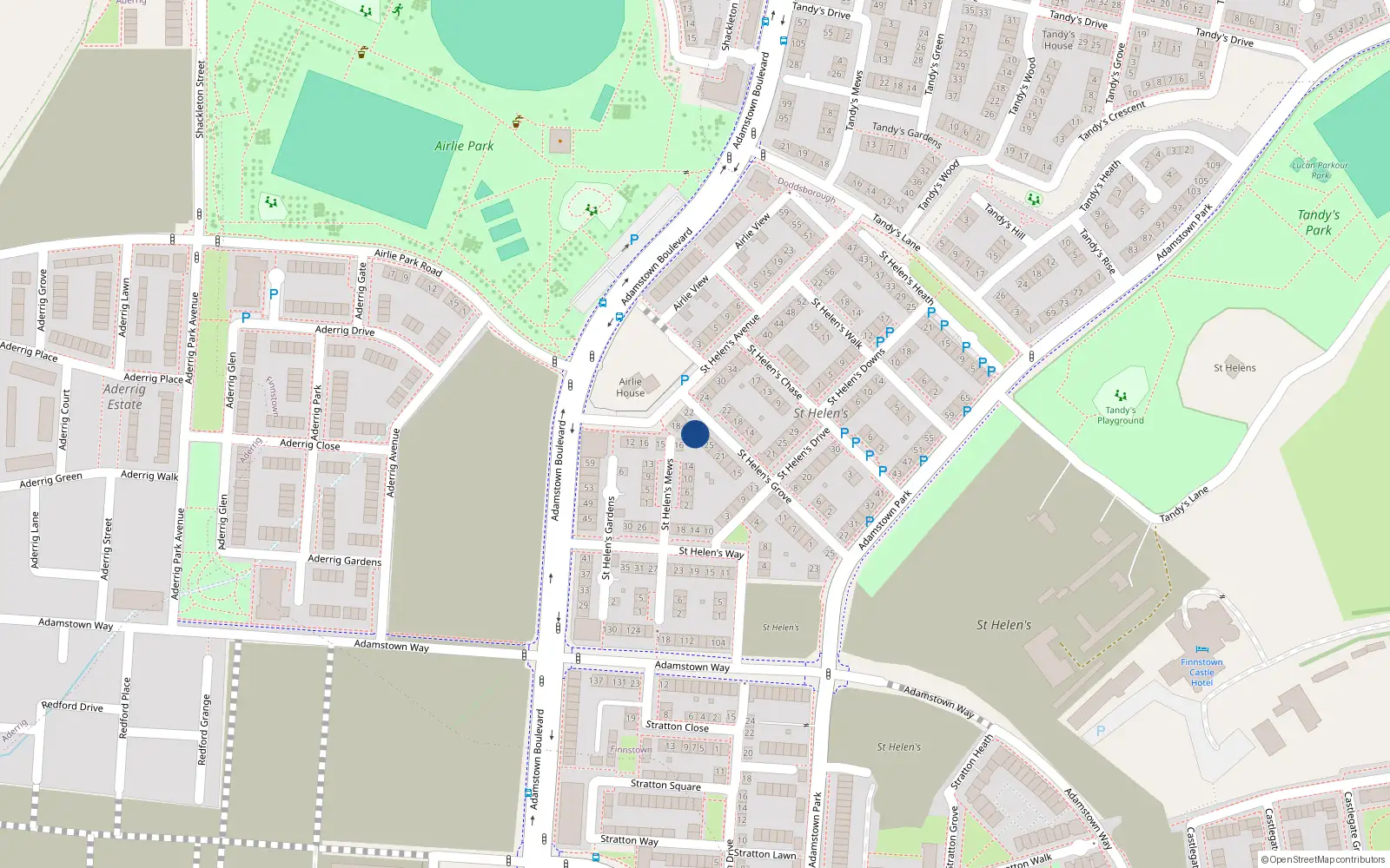 Overhead map showing the location of 29 Saint Helen's Grove, Lucan