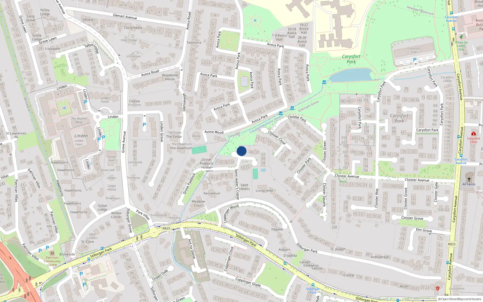 Overhead map showing the location of 29 St Heliers Copse, Stillorgan Park, Blackrock