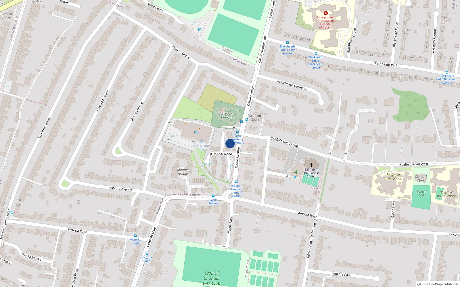 Overhead map showing the location of 29 St Johns Wood, Castle Avenue, Clontarf Dublin 3
