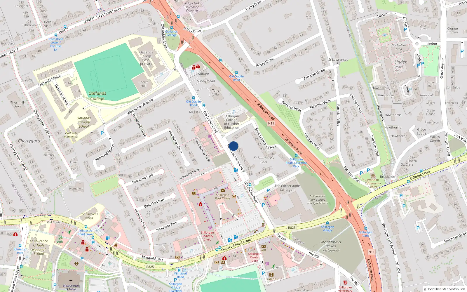 Overhead map showing the location of 29 St Laurance Park, Stillorgan, Dublin