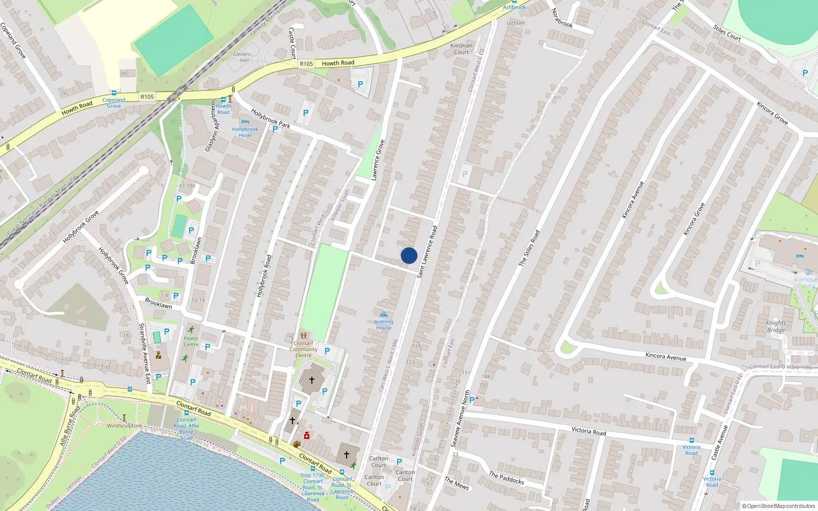 Overhead map showing the location of 29 St Lawrence Road, Clontarf, Dublin 3