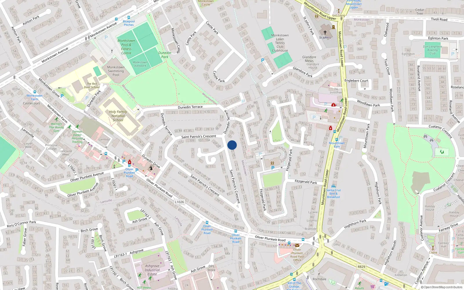 Overhead map showing the location of 29 St Patricks Crescent, Monkstown, Dublin