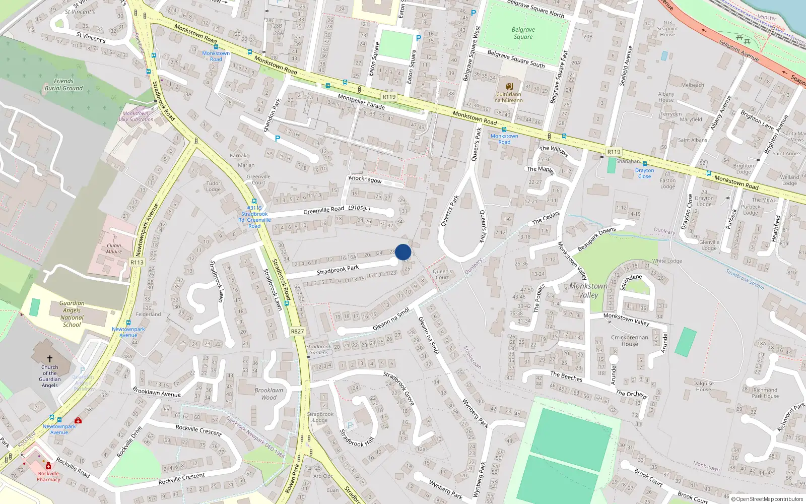 Overhead map showing the location of 29 Stradbrook Park, Blackrock