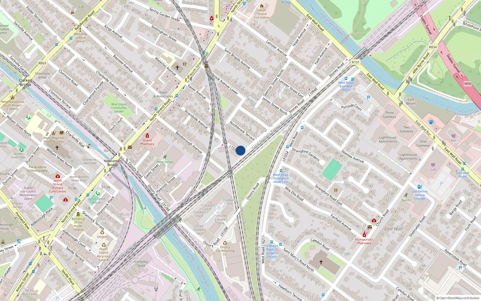 Overhead map showing the location of 29 Strandville Avenue, North Strand, Dublin 3