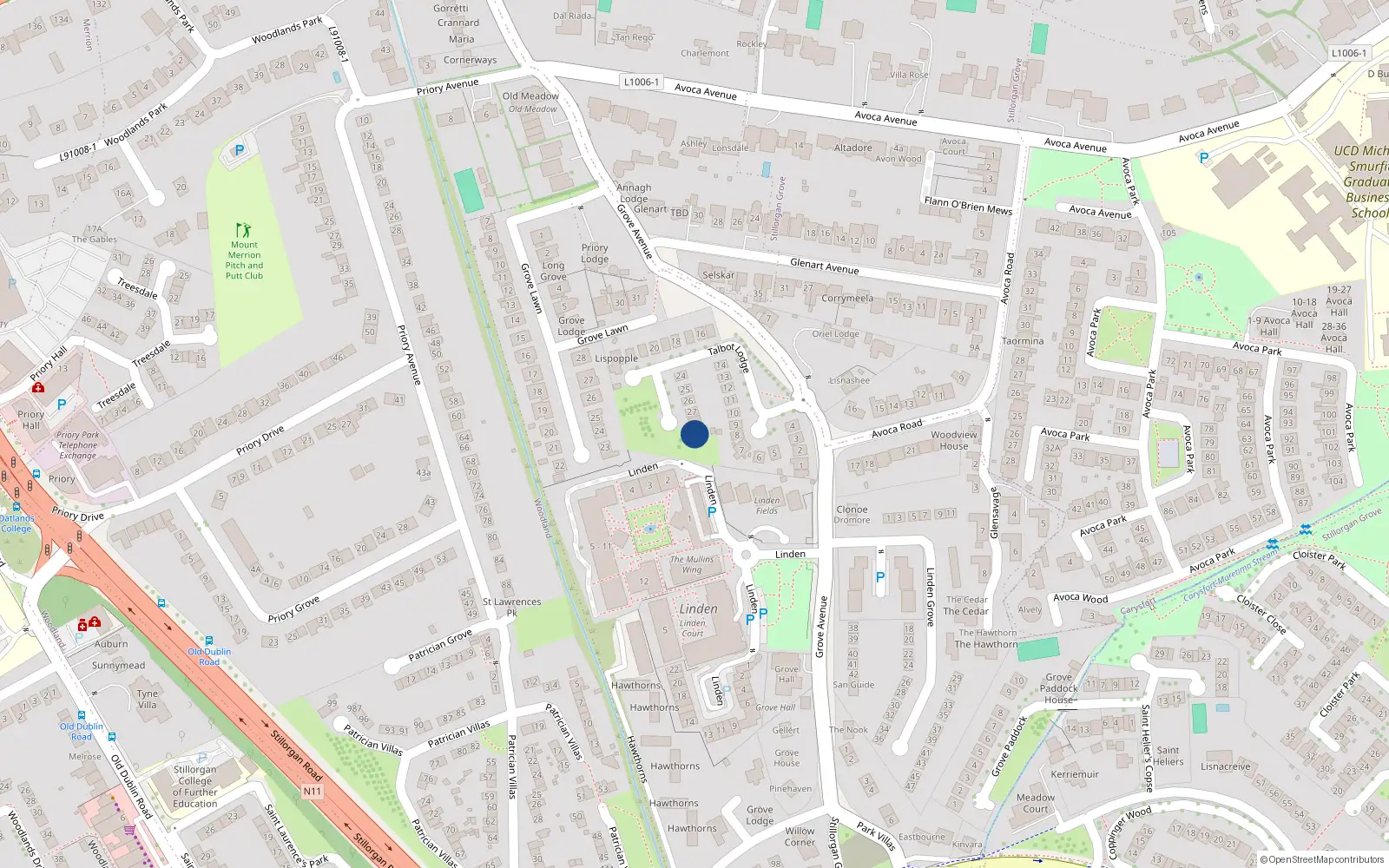 Overhead map showing the location of 29 Talbot Lodge, Grove Avenue, Blackrock