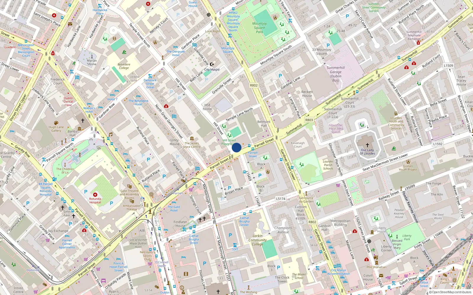 Overhead map showing the location of 29 Temple Hall, Parnell St, Dublin 1