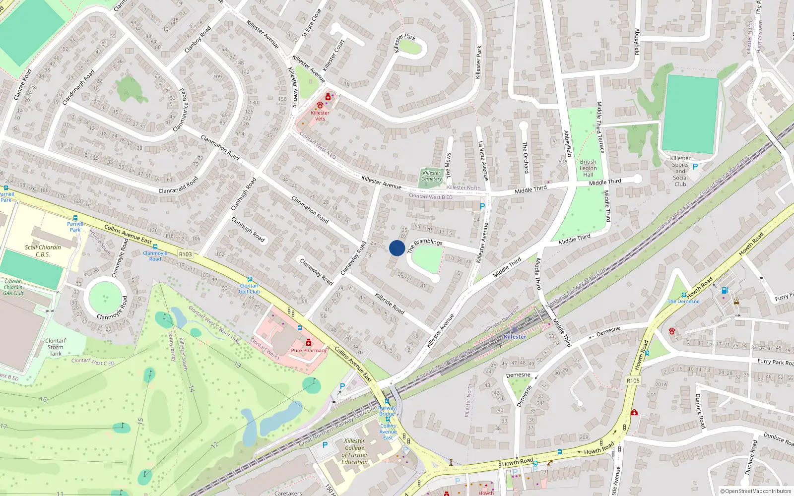 Overhead map showing the location of 29 the Bramblings, Killester Avenue, Dublin 5