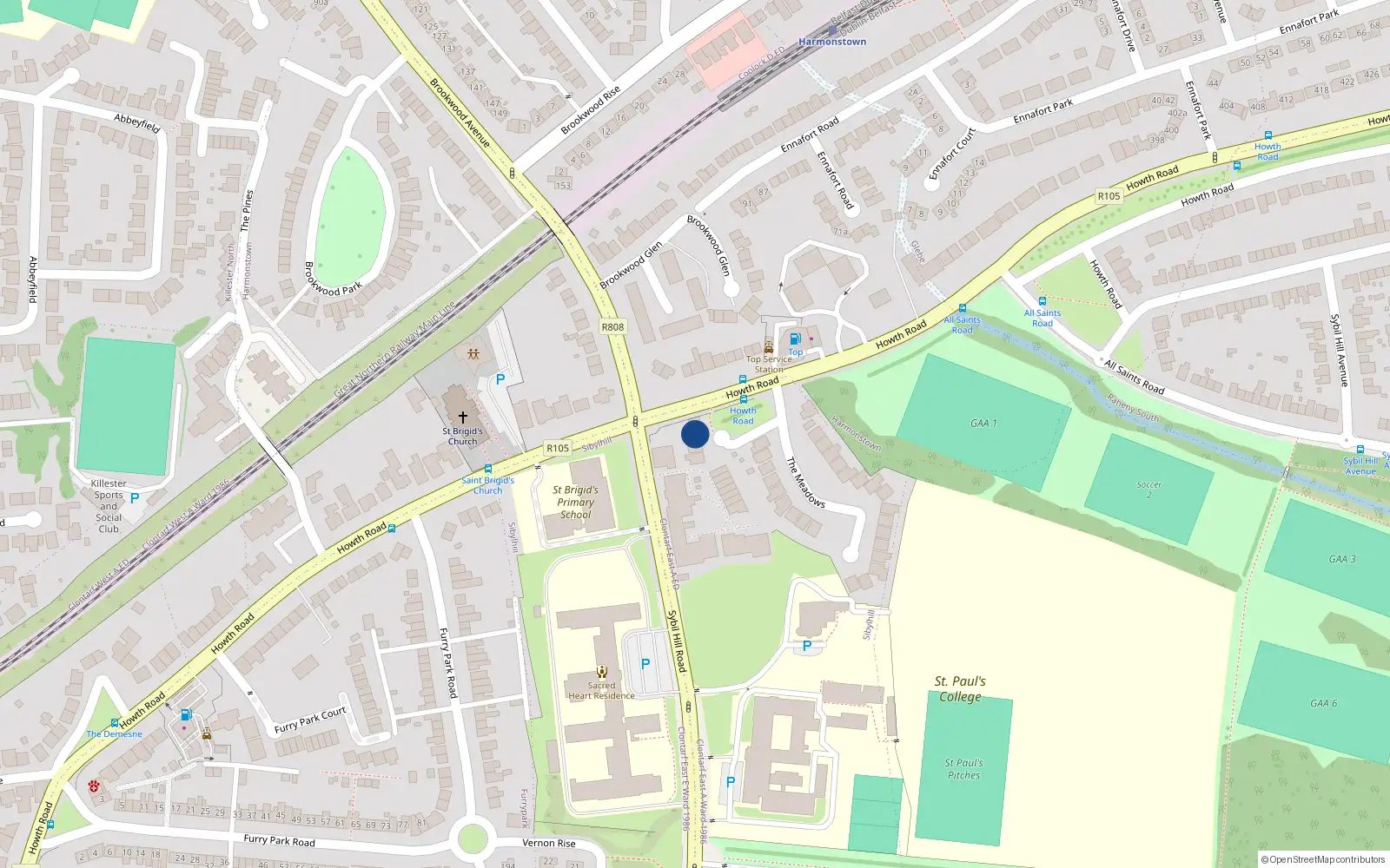 Overhead map showing the location of 29 The Meadows, Dublin 5