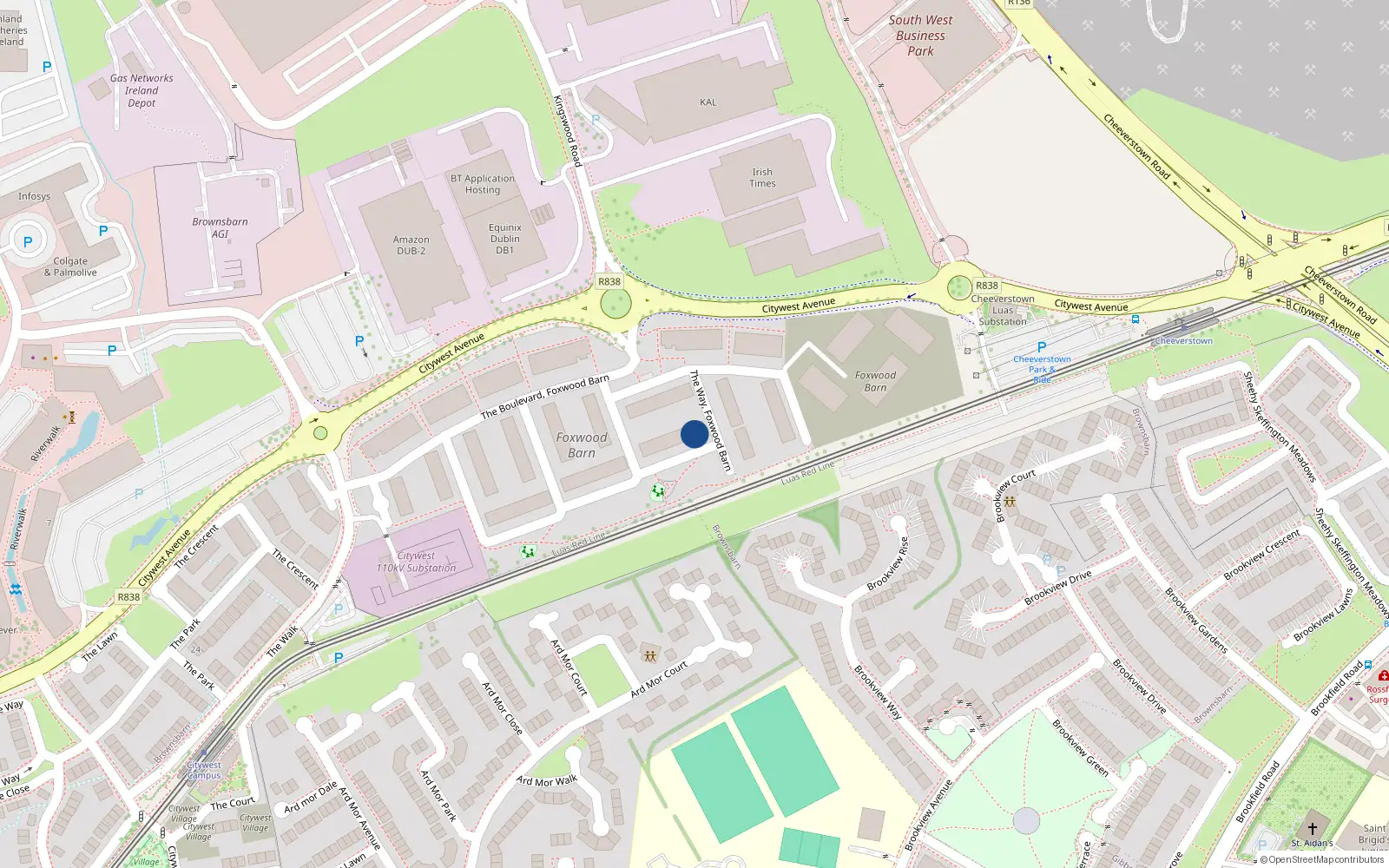 Overhead map showing the location of 29 The Park, Brownsbarn