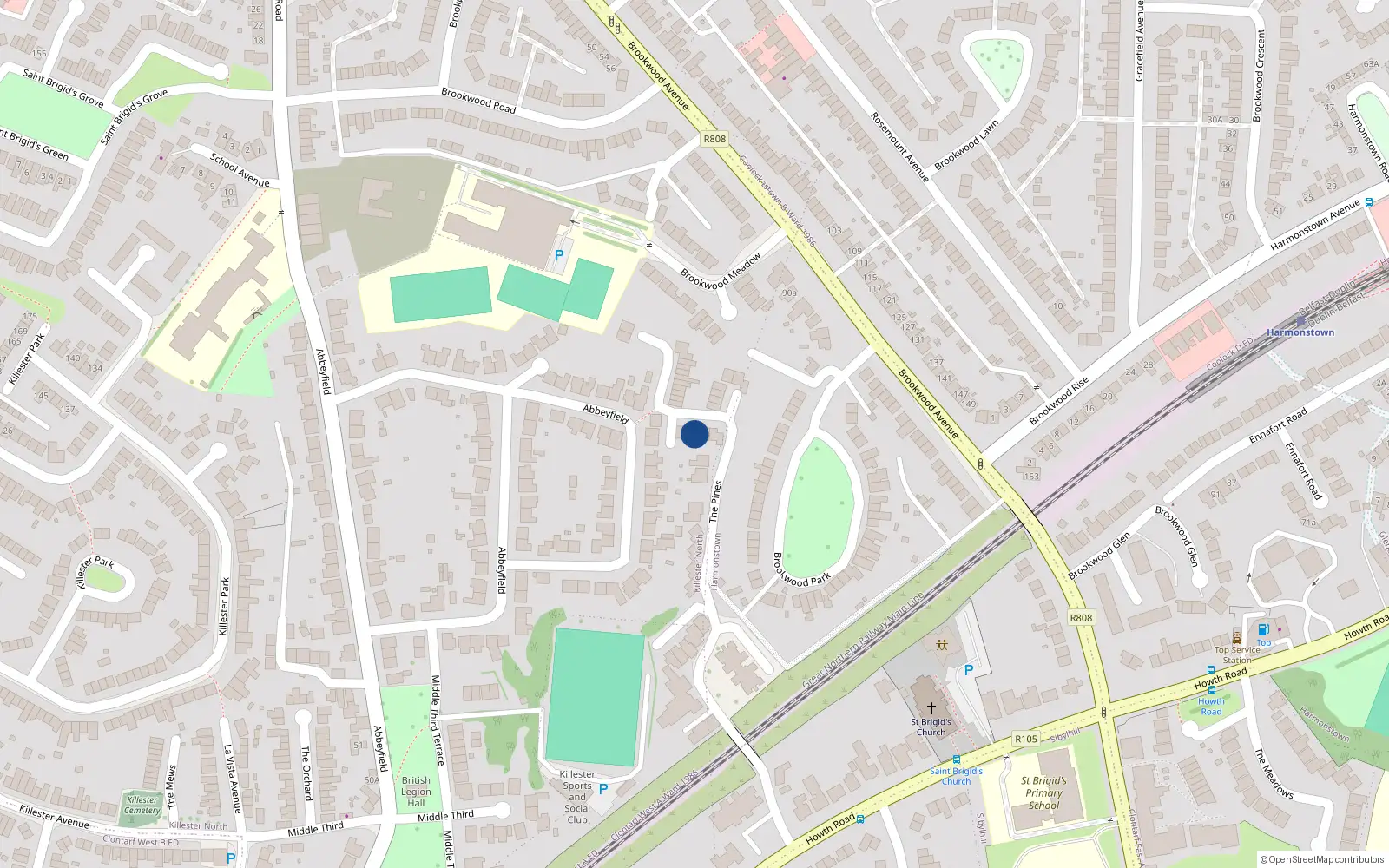 Overhead map showing the location of 29 the Pines, Killester, Dublin 5