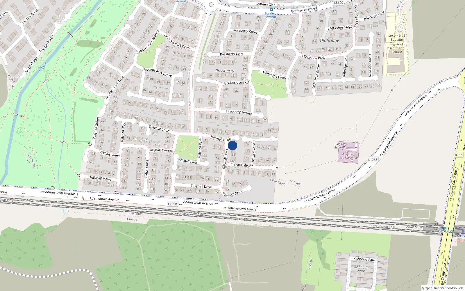 Overhead map showing the location of 29 Tullyhall Drive, Lucan, Dublin