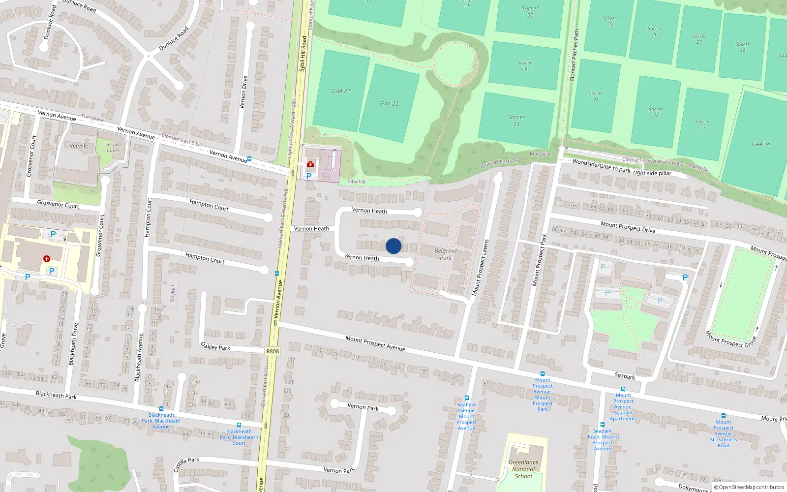 Overhead map showing the location of 29 Vernon Heath, Dublin 3