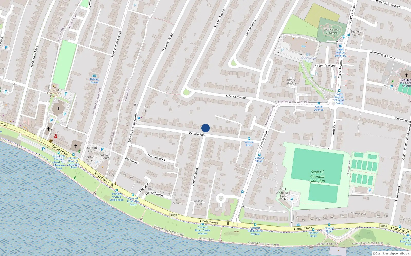 Overhead map showing the location of 29 Victoria Road, Clontarf, Dublin 3