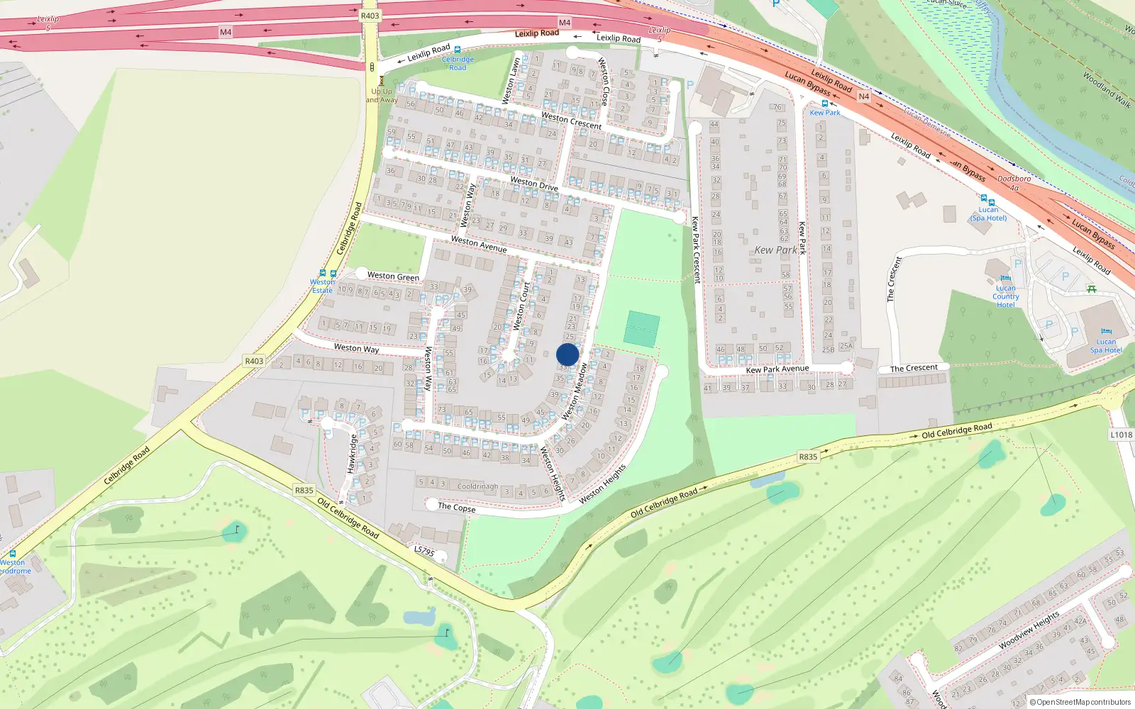 Overhead map showing the location of 29 Weston Meadow, Lucan, Dublin