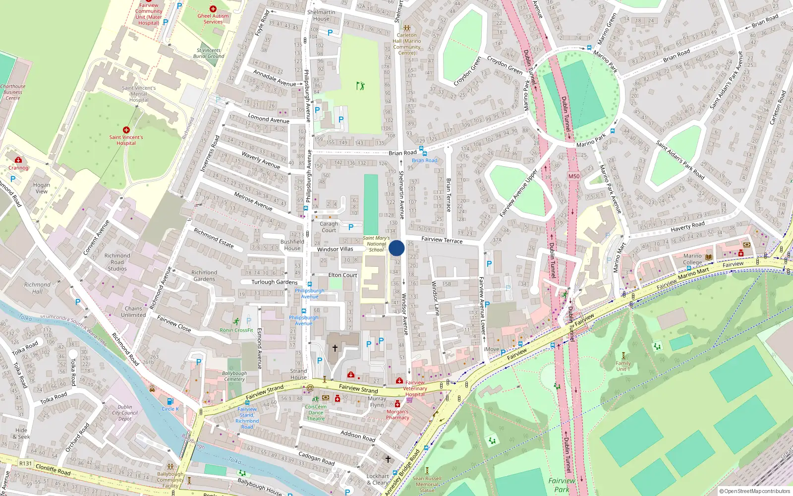 Overhead map showing the location of 29 Windsor Avenue, Dublin 3