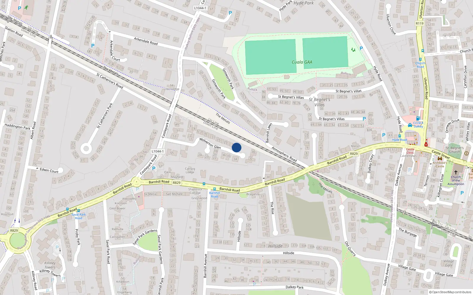 Overhead map showing the location of 29 Wolverton Glen, Castle Park Road, Dalkey