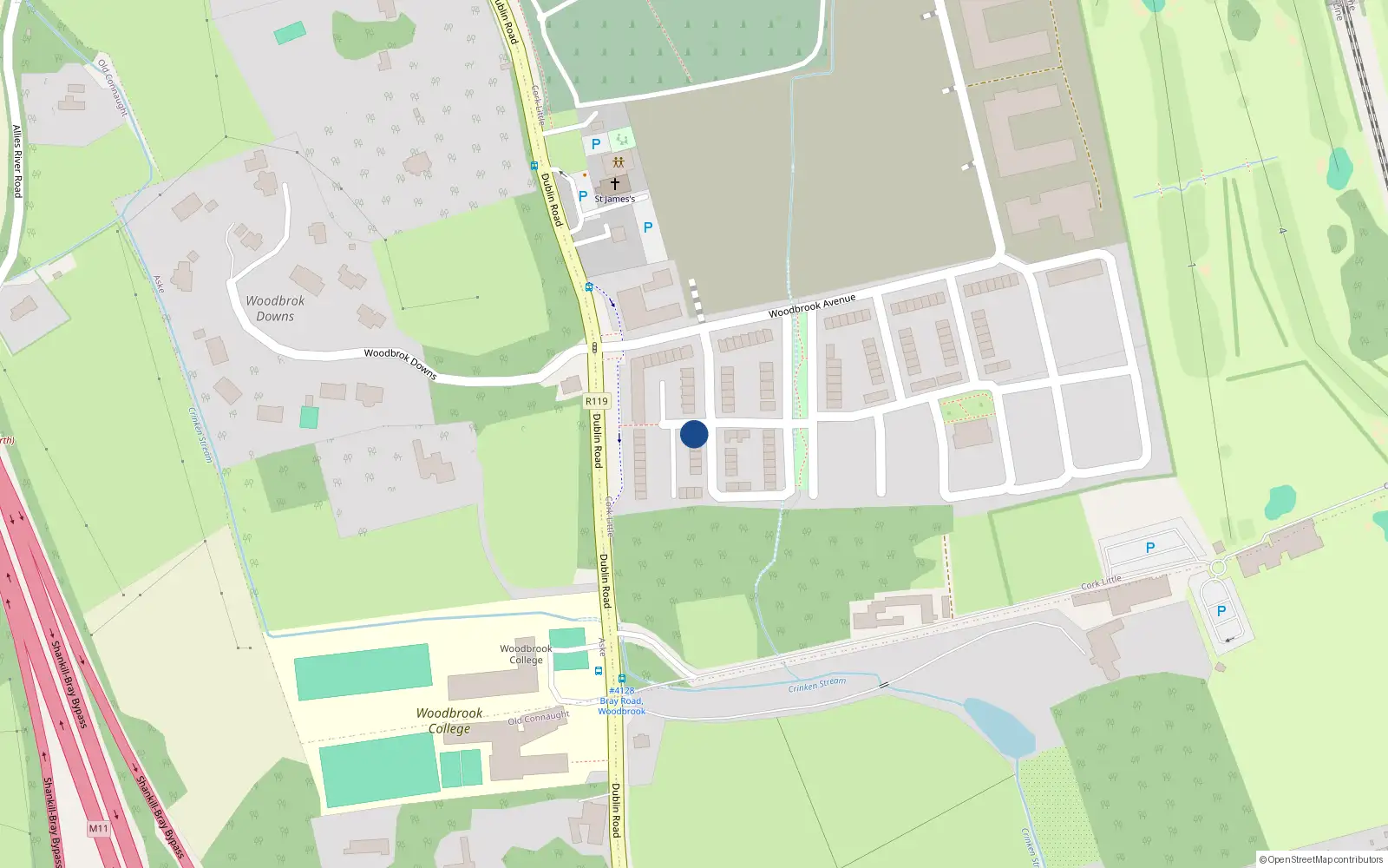 Overhead map showing the location of 29 Woodbrook, Bray