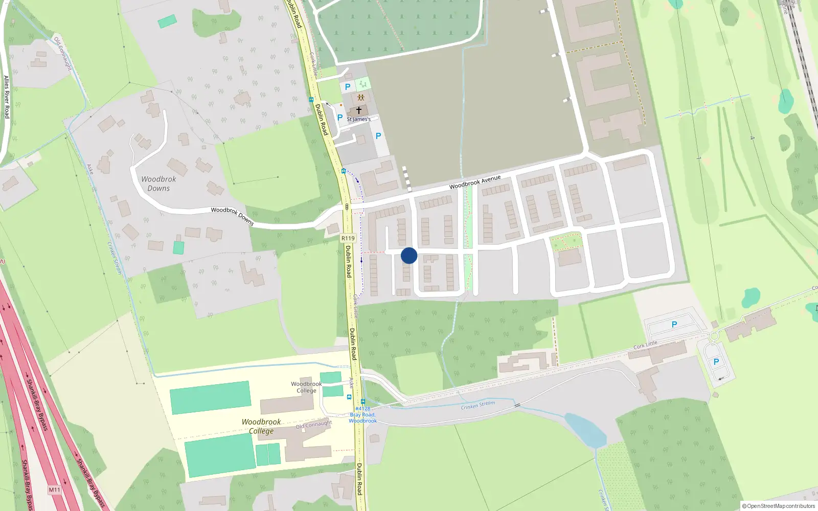 Overhead map showing the location of 29 Woodbrook Park, Bray
