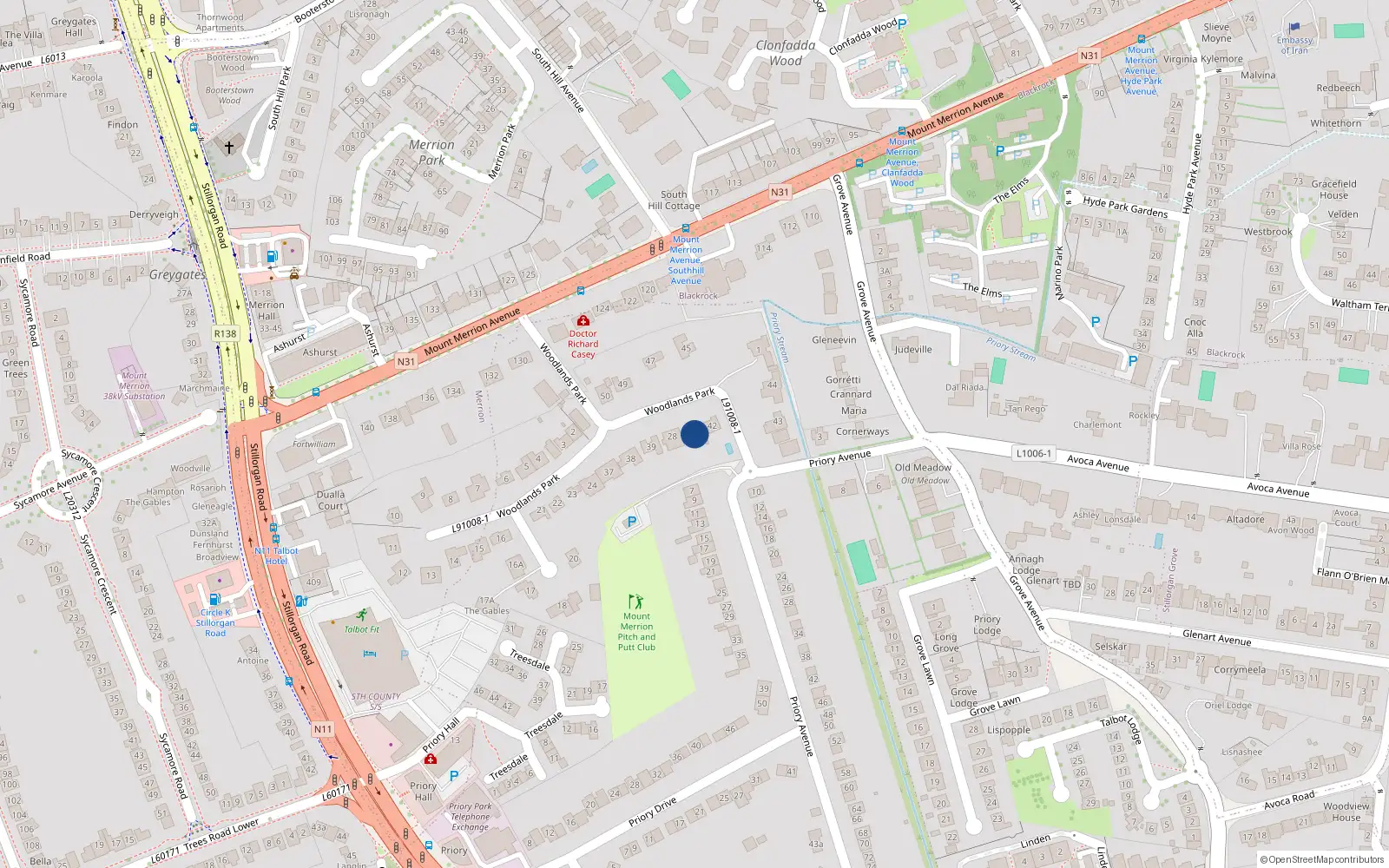 Overhead map showing the location of 29 Woodlands Park, Dublin