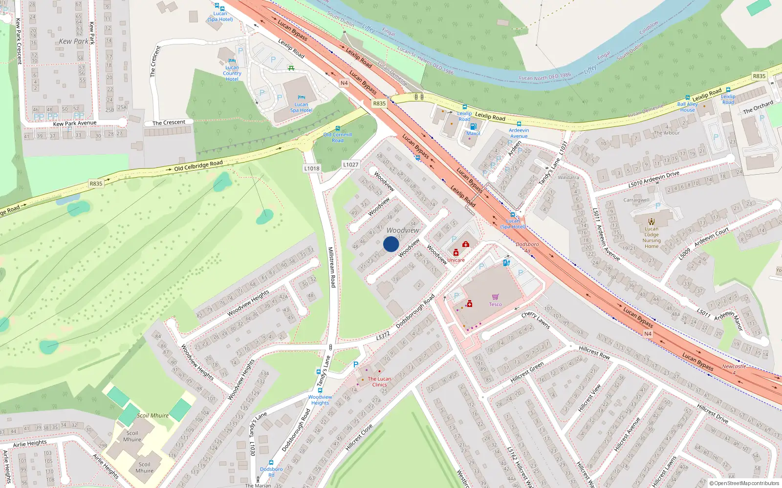 Overhead map showing the location of 29 Woodview, Lucan