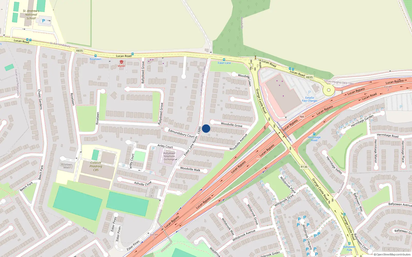 Overhead map showing the location of 29 Woodville Grove, Lucan, Co. Dublin
