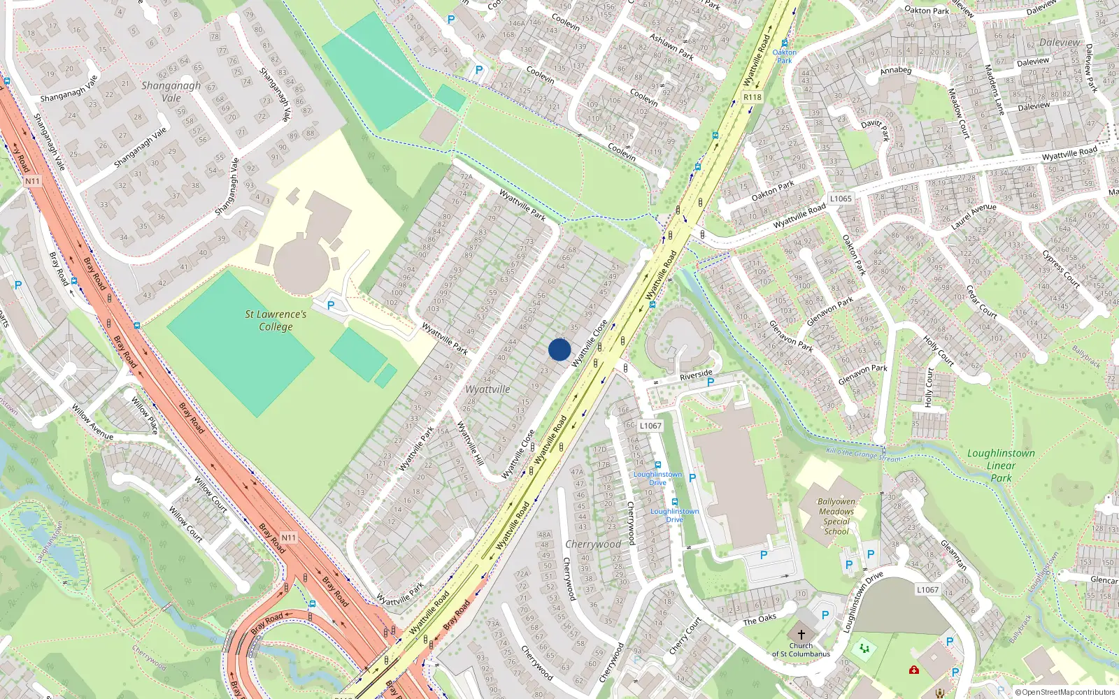 Overhead map showing the location of 29 Wyattville Close, Dun Laoghaire