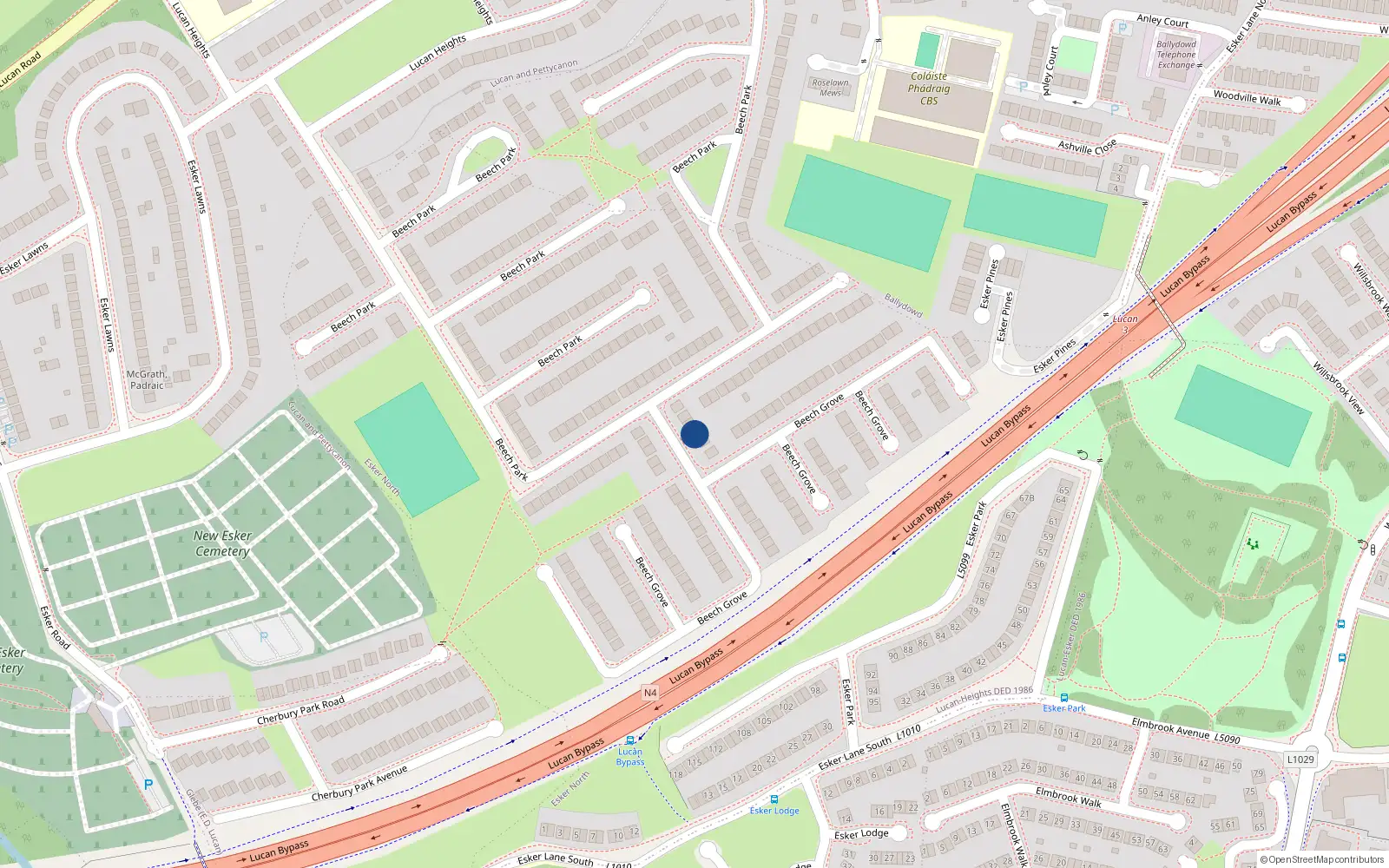 Overhead map showing the location of 290 Beech Park, Lucan, Dublin