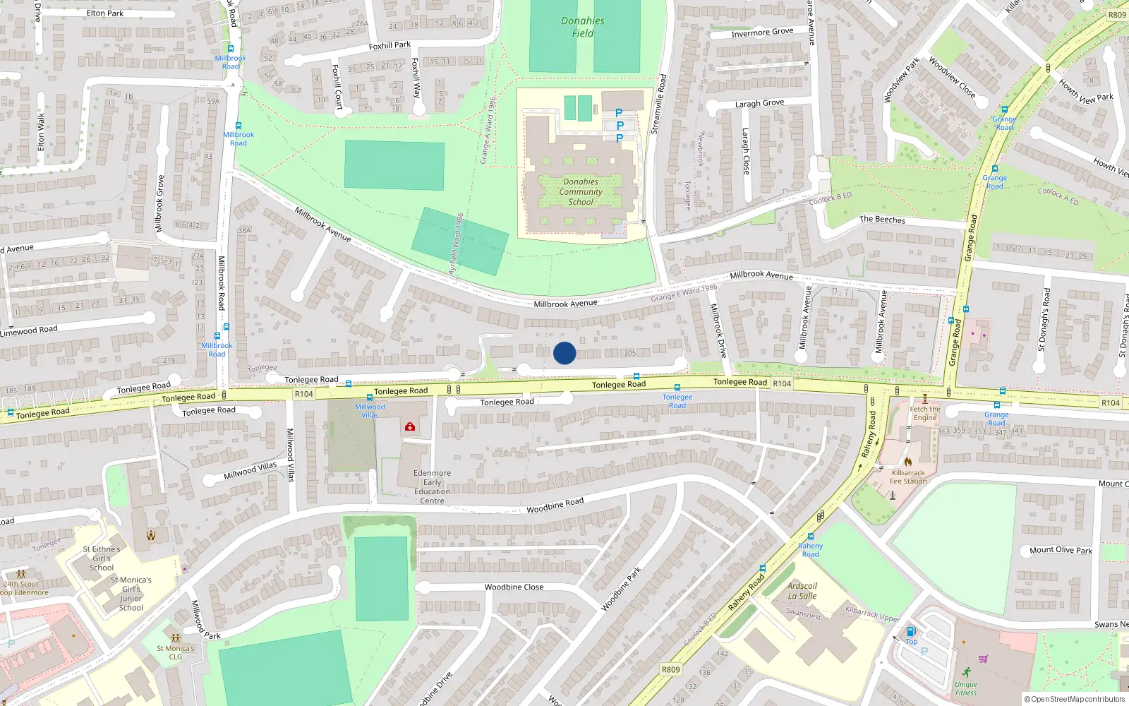Overhead map showing the location of 291 Tonlegee Road, Dublin 5