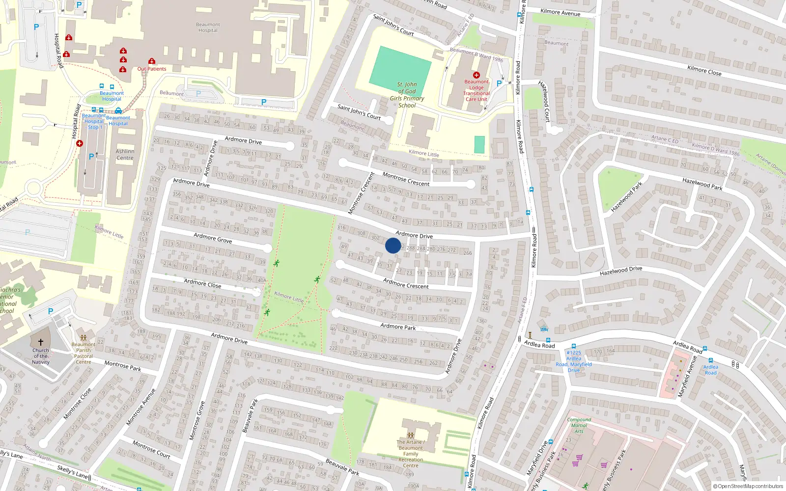 Overhead map showing the location of 294 Ardmore Drive, Artane, Dublin 5