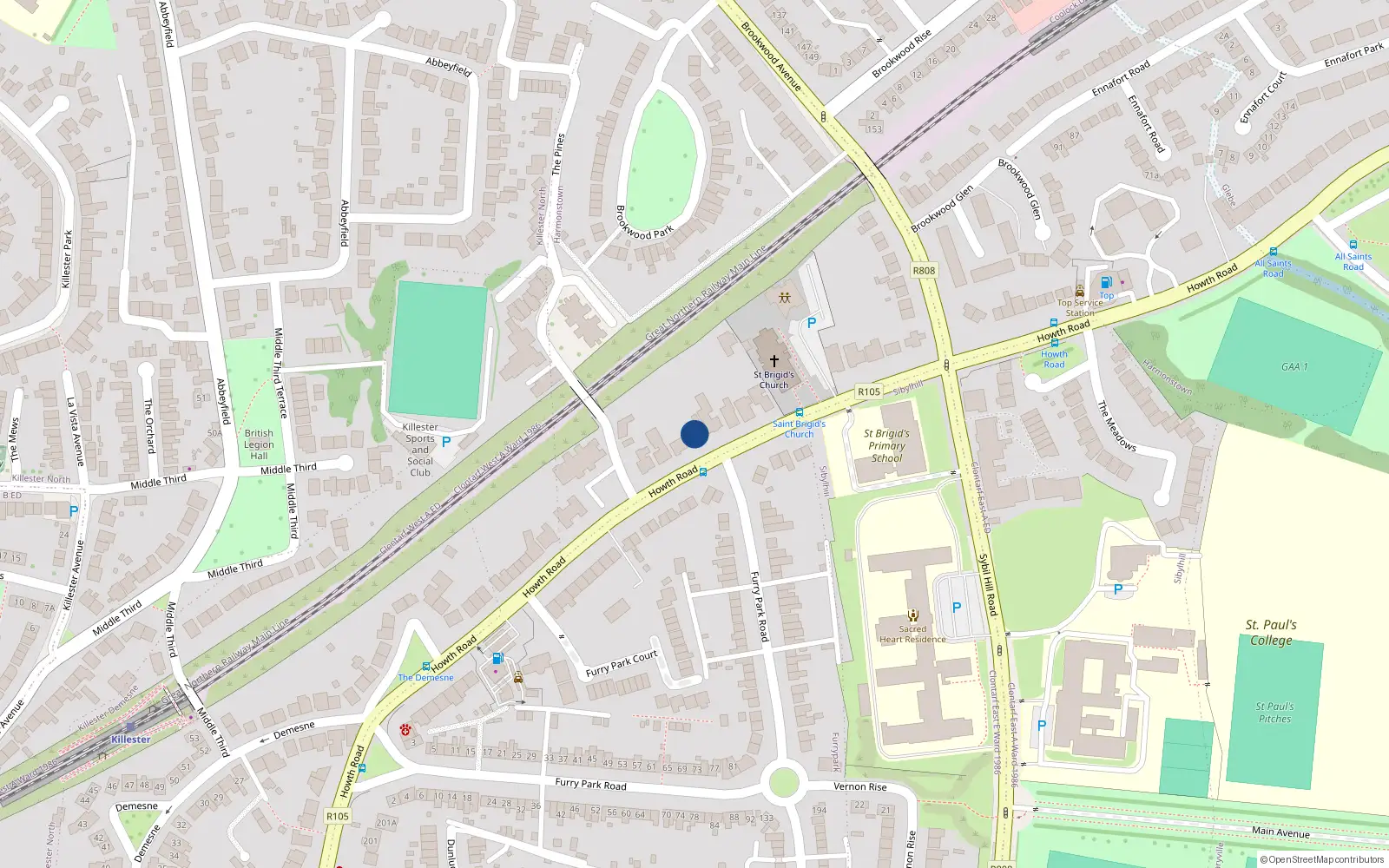Overhead map showing the location of 294 Howth Road, Dublin 5
