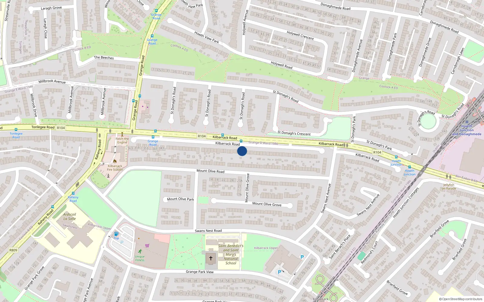 Overhead map showing the location of 295 Kilbarrack Road, Dublin 5
