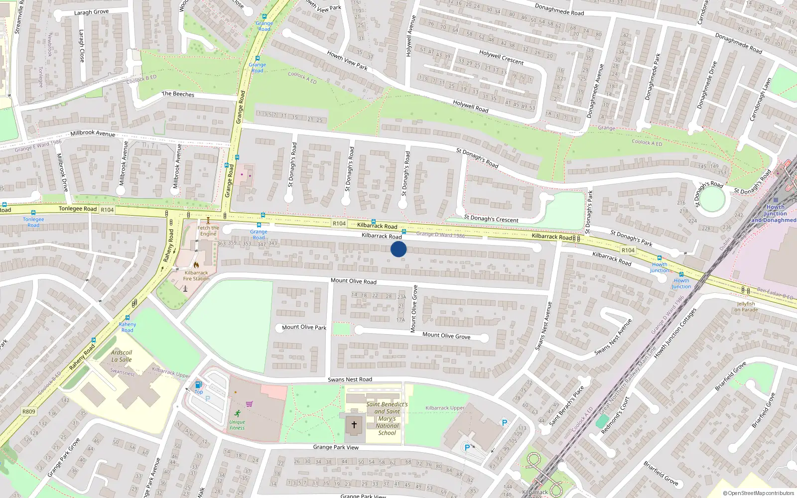 Overhead map showing the location of 297 Kilbarrack Road, Dublin 5