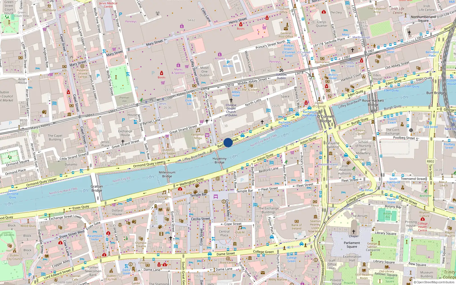 Overhead map showing the location of 298 Bachelors Walk, Dublin
