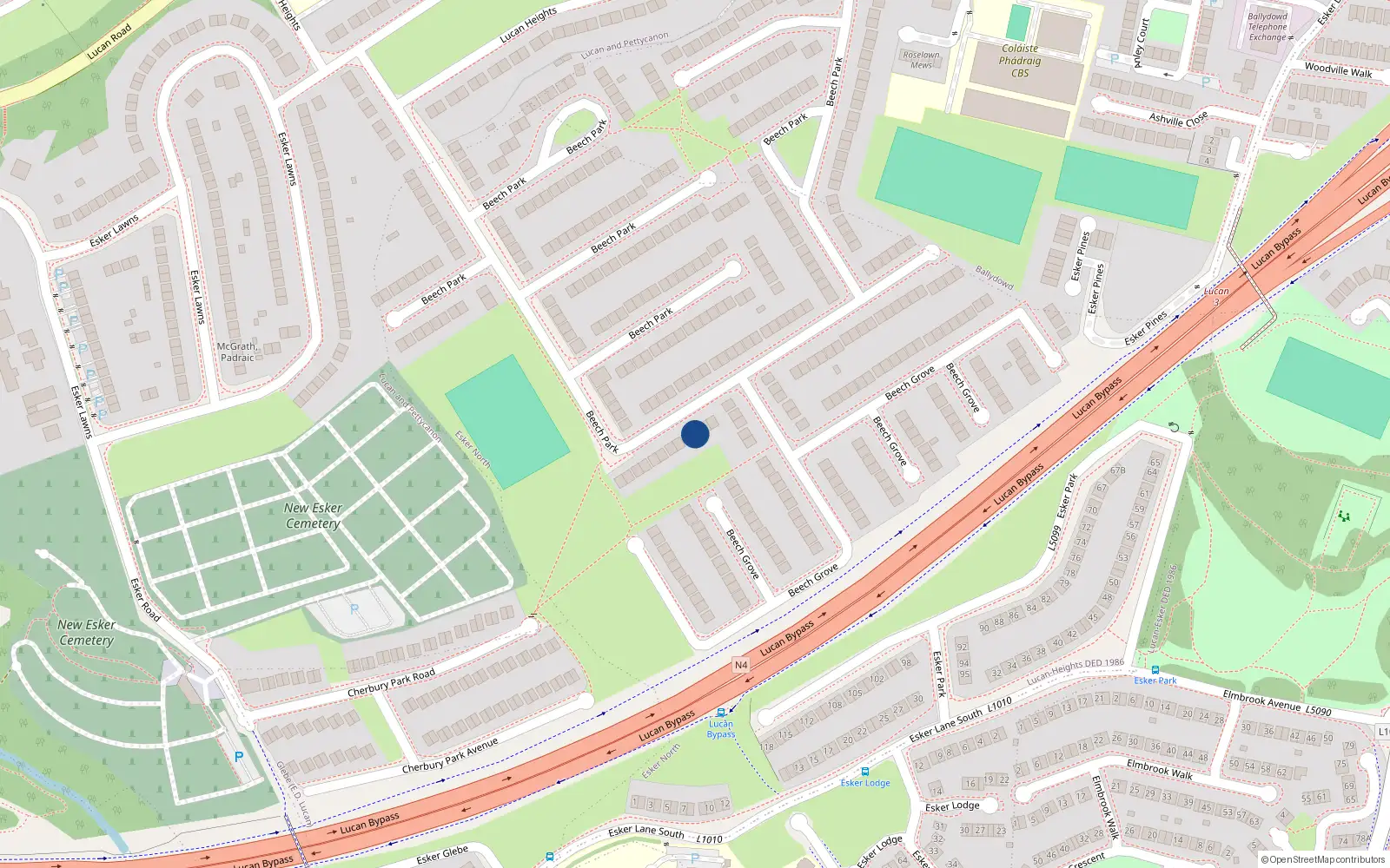 Overhead map showing the location of 298 Beech Park, Lucan, Co Dublin