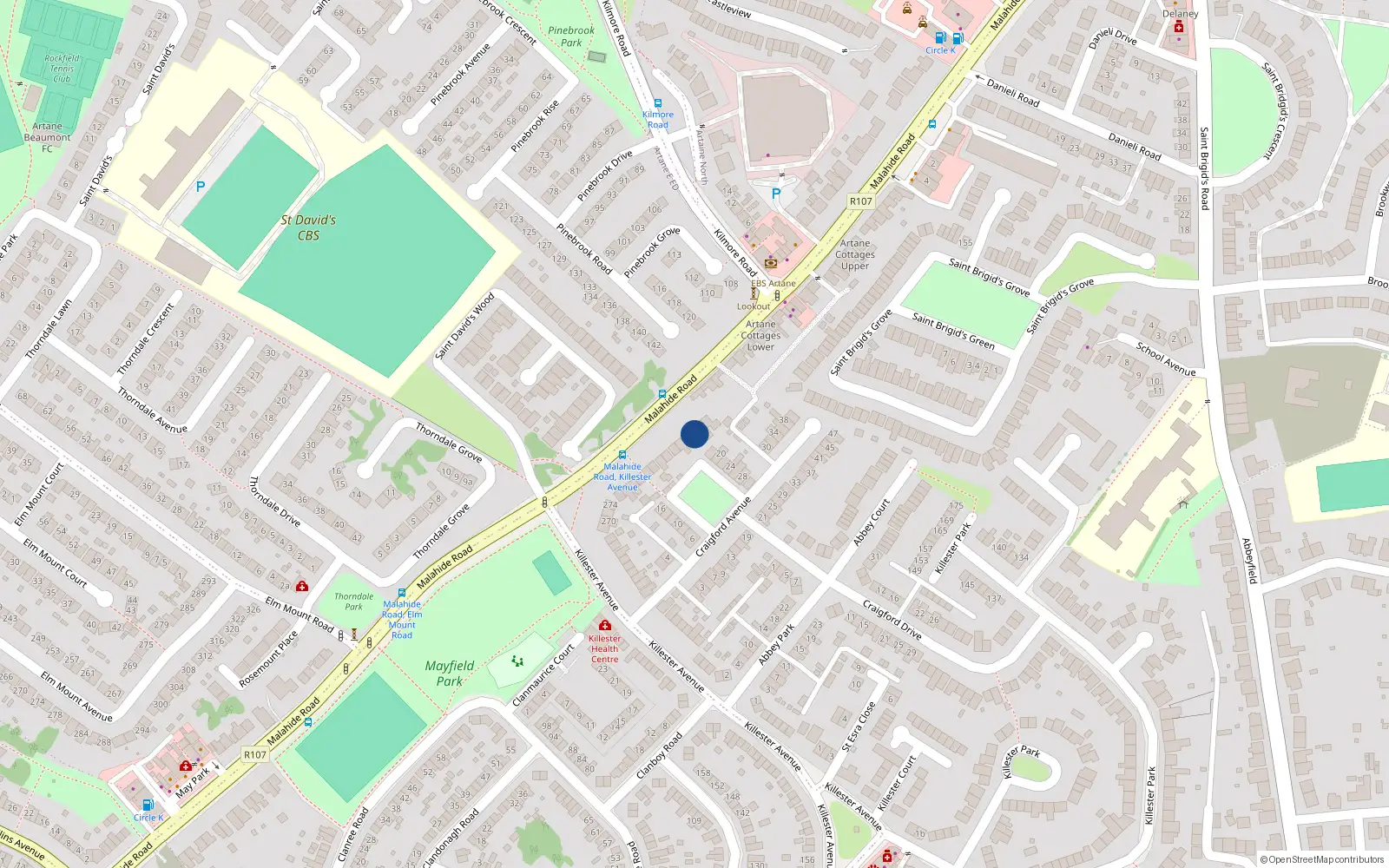 Overhead map showing the location of 298 Malahide Road, Dublin 5