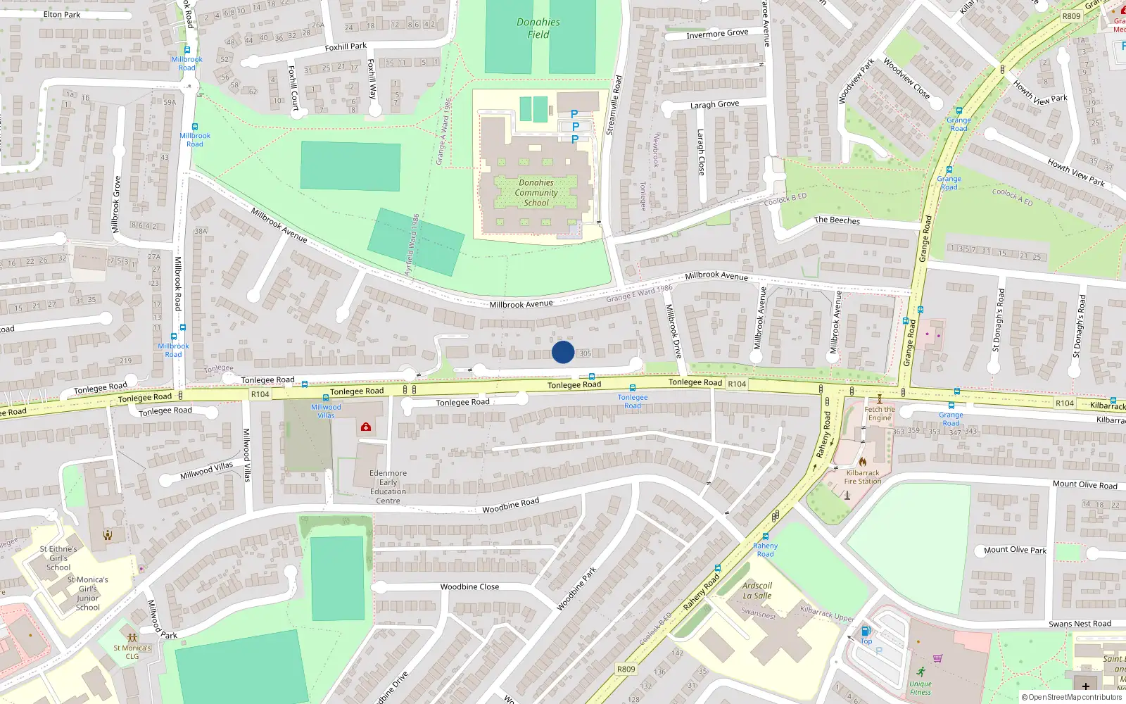 Overhead map showing the location of 299 Tonlegee Road, Dublin 5