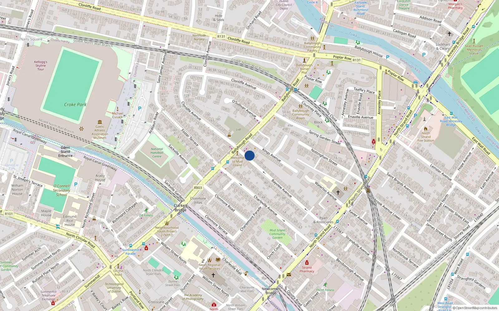 Overhead map showing the location of 29 Bayview Avenue, Dublin 3