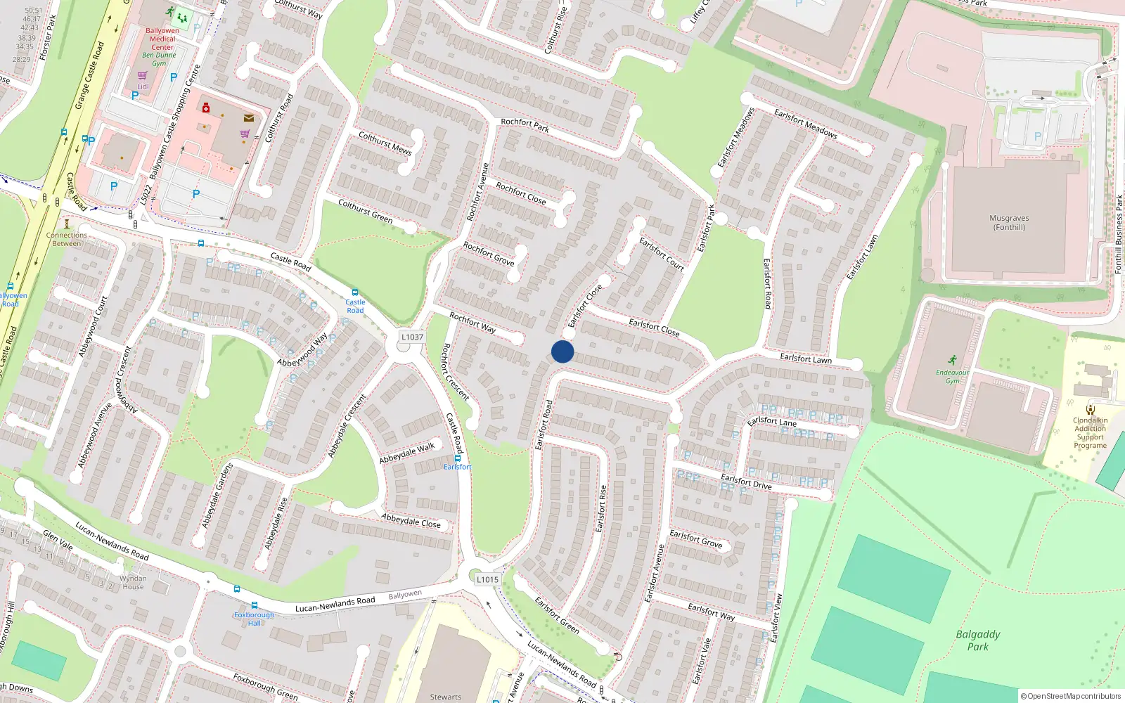 Overhead map showing the location of 29A Earlsfort Road, Lucan, Dublin
