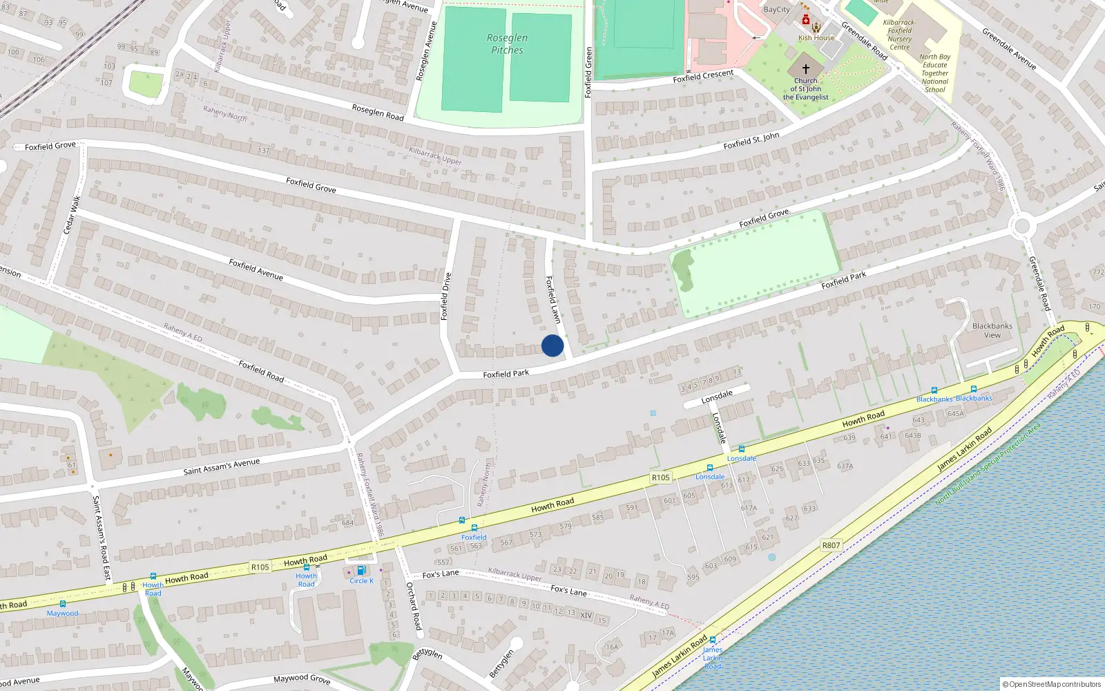 Overhead map showing the location of 29A Foxfield Park, Raheny, Dublin 5