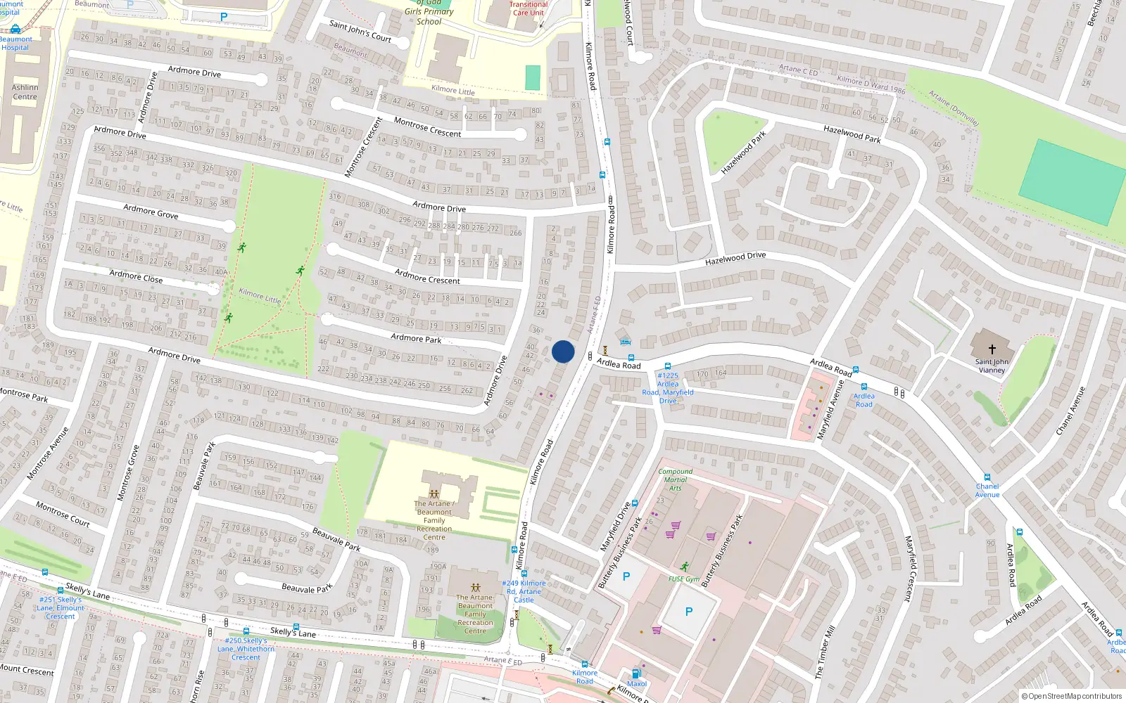 Overhead map showing the location of 29A Kilmore Road, Artane, Dublin 5