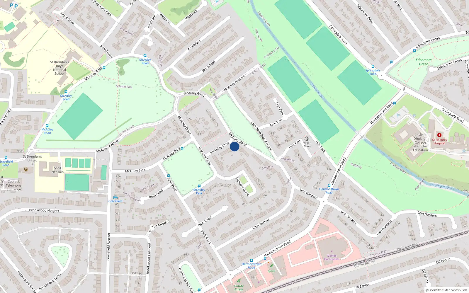 Overhead map showing the location of 29A McAuley Drive, Dublin 5